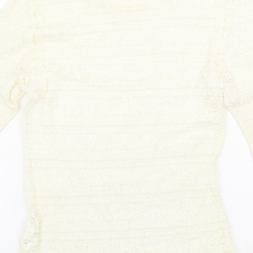 River Island Womens Ivory Geometric Polyamide Basic Blouse Size 10 Round Neck - Lace