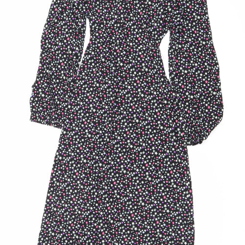 Marks and Spencer Womens Black Geometric Viscose A-Line Size 8 V-Neck Tie