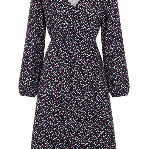 Marks and Spencer Womens Black Geometric Viscose A-Line Size 8 V-Neck Tie