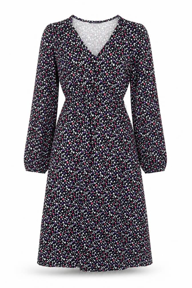 Marks and Spencer Womens Black Geometric Viscose A-Line Size 8 V-Neck Tie