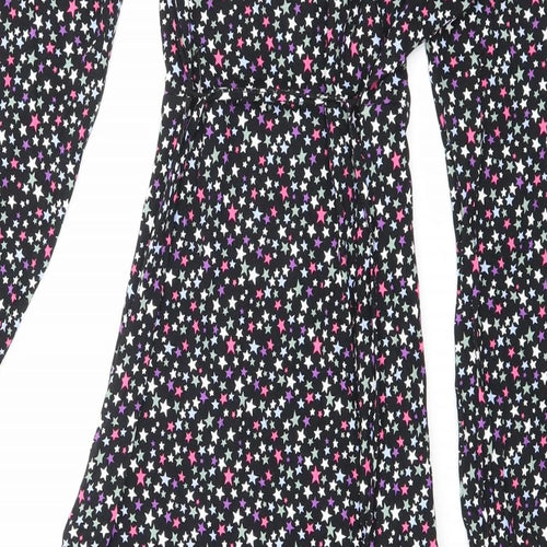 Marks and Spencer Womens Black Geometric Viscose A-Line Size 8 V-Neck Tie