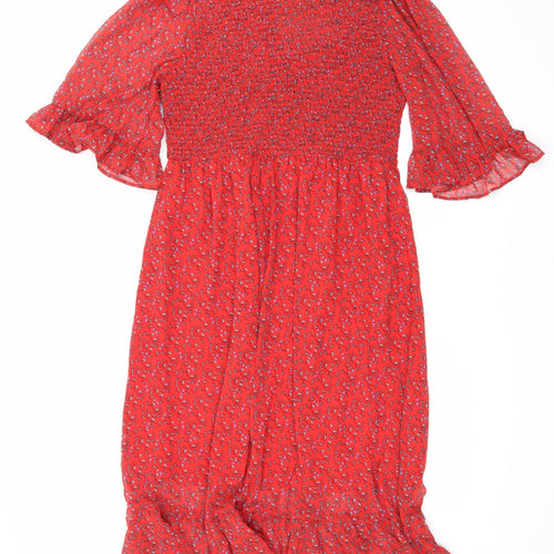Finery Womens Red Floral Polyester Maxi Size 18 Mock Neck Pullover