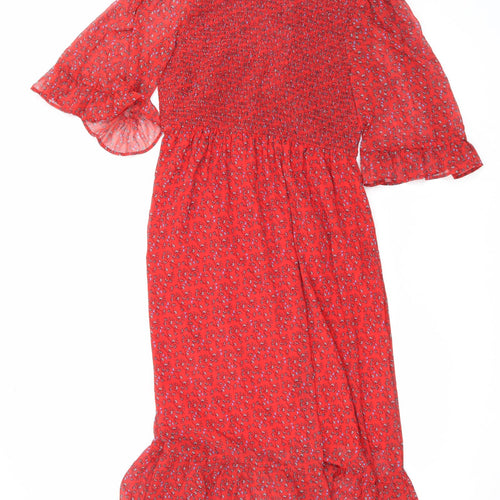 Finery Womens Red Floral Polyester Maxi Size 16 Mock Neck Pullover