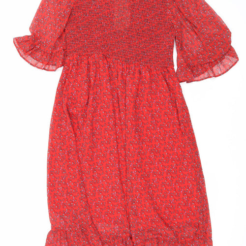 Finery Womens Red Floral Polyester Maxi Size 16 Mock Neck Pullover