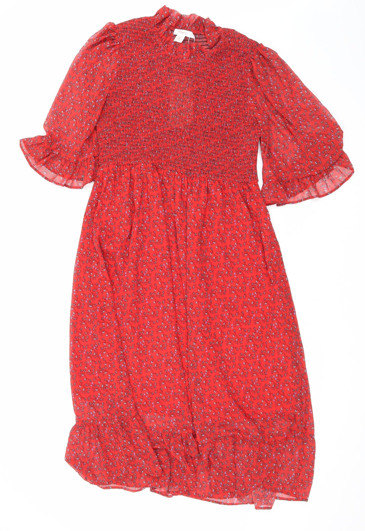 Finery Womens Red Floral Polyester Maxi Size 16 Mock Neck Pullover