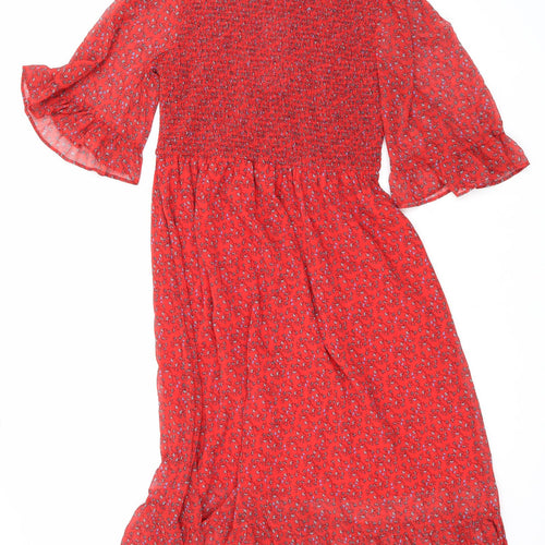 Finery Womens Red Floral Polyester Maxi Size 16 Mock Neck Pullover