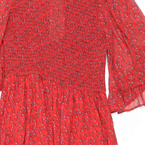 Finery Womens Red Floral Polyester Maxi Size 16 Mock Neck Pullover