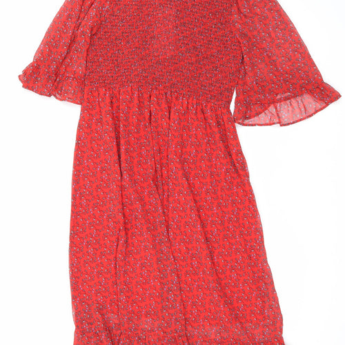 Finery Womens Red Floral Polyester Maxi Size 16 Mock Neck Pullover