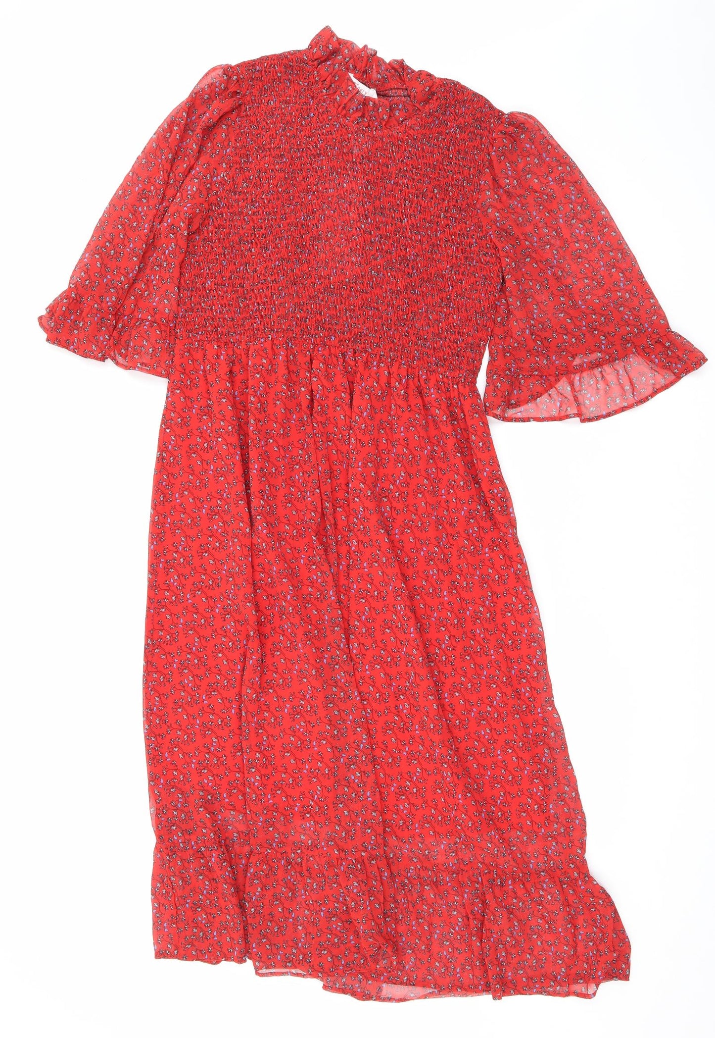 Finery Womens Red Floral Polyester Maxi Size 16 Mock Neck Pullover