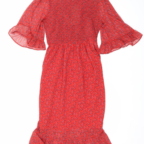 Finery Womens Red Floral Polyester Maxi Size 16 Mock Neck Pullover