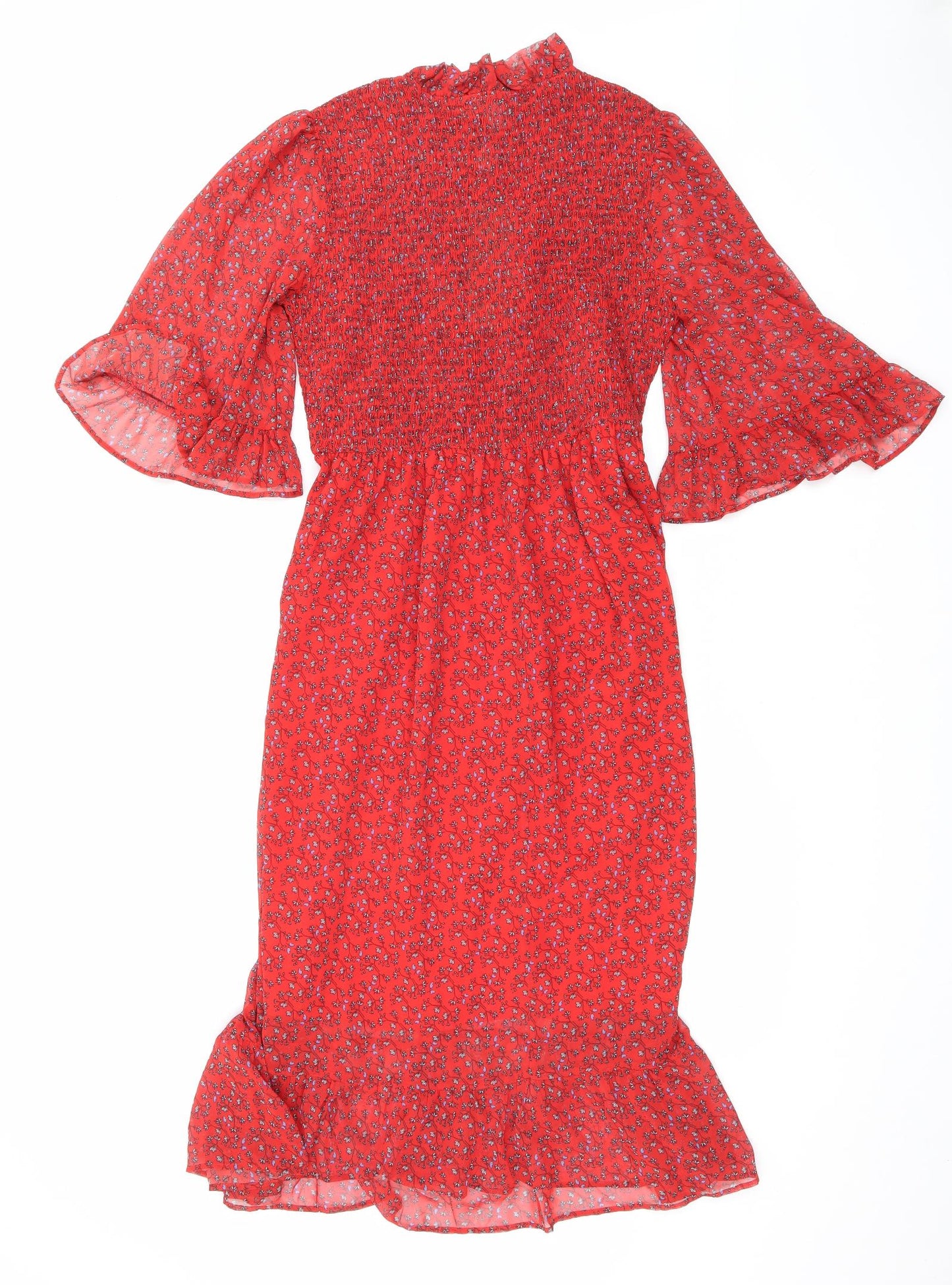 Finery Womens Red Floral Polyester Maxi Size 16 Mock Neck Pullover