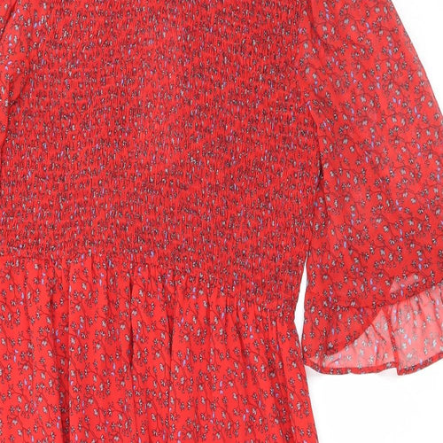 Finery Womens Red Floral Polyester Maxi Size 16 Mock Neck Pullover