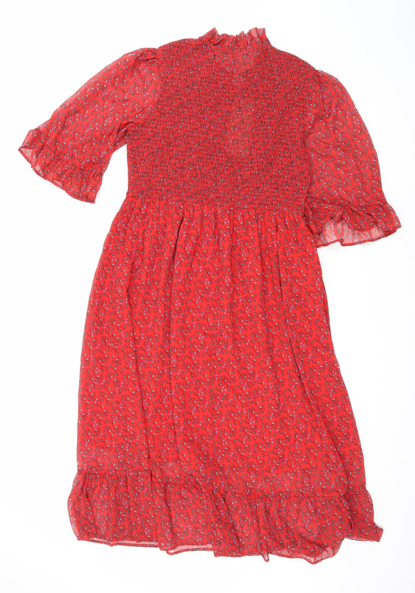 Finery Womens Red Floral Polyester Maxi Size 16 Mock Neck Pullover