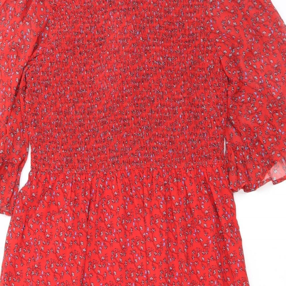 Finery Womens Red Floral Polyester Maxi Size 16 Mock Neck Pullover