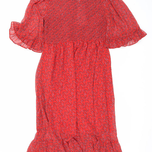 Finery Womens Red Floral Polyester Maxi Size 16 Mock Neck Pullover