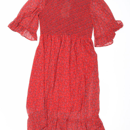 Finery Womens Red Floral Polyester Maxi Size 16 Mock Neck Pullover