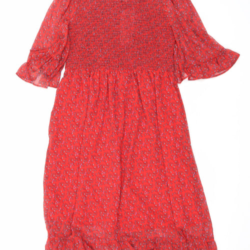 Finery Womens Red Floral Polyester Maxi Size 16 Mock Neck Pullover