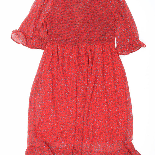 Finery Womens Red Floral Polyester Maxi Size 16 Mock Neck Pullover