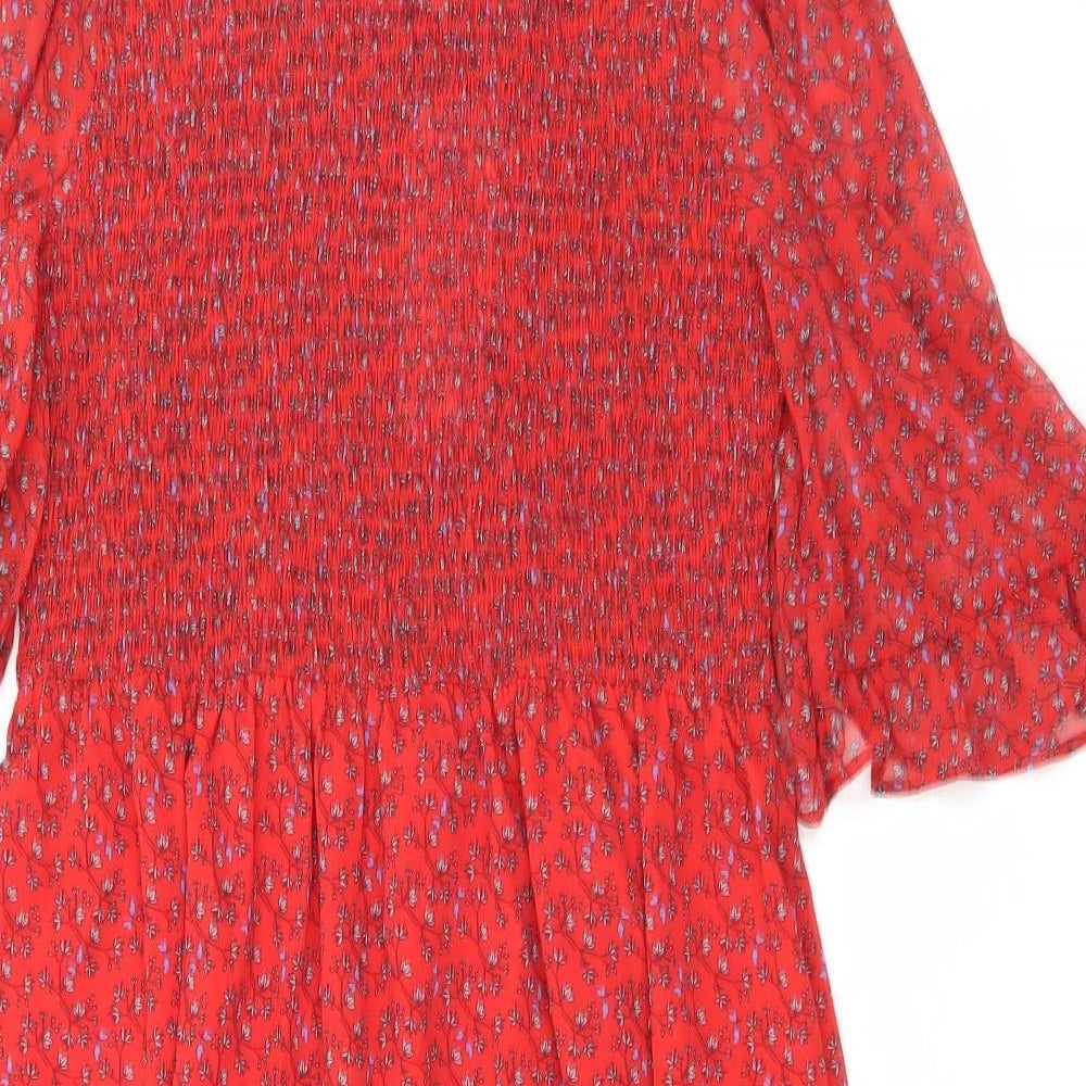 Finery Womens Red Floral Polyester Maxi Size 16 Mock Neck Pullover
