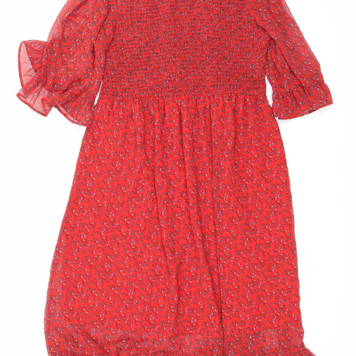 Finery Womens Red Floral Polyester Maxi Size 16 Mock Neck Pullover