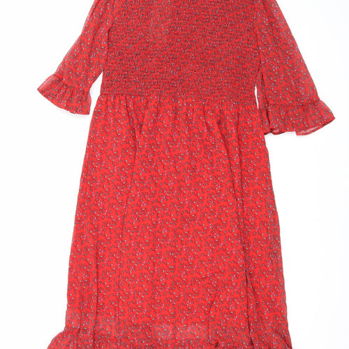 Finery Womens Red Floral Polyester Maxi Size 16 Mock Neck Pullover