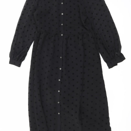 Marks and Spencer Womens Black Geometric Polyester Maxi Size 8 Round Neck Button - Star print