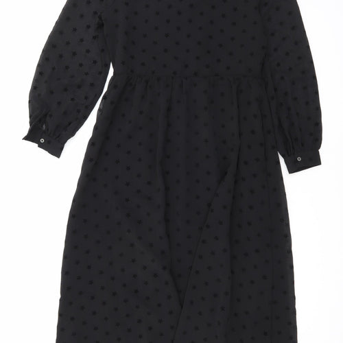 Marks and Spencer Womens Black Geometric Polyester Maxi Size 8 Round Neck Button - Star print