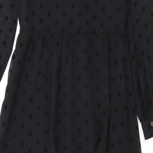Marks and Spencer Womens Black Geometric Polyester Maxi Size 8 Round Neck Button - Star print