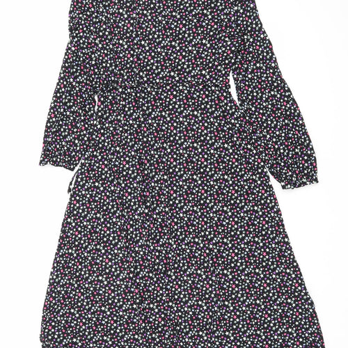 Marks and Spencer Womens Black Geometric Viscose A-Line Size 12 V-Neck Pullover