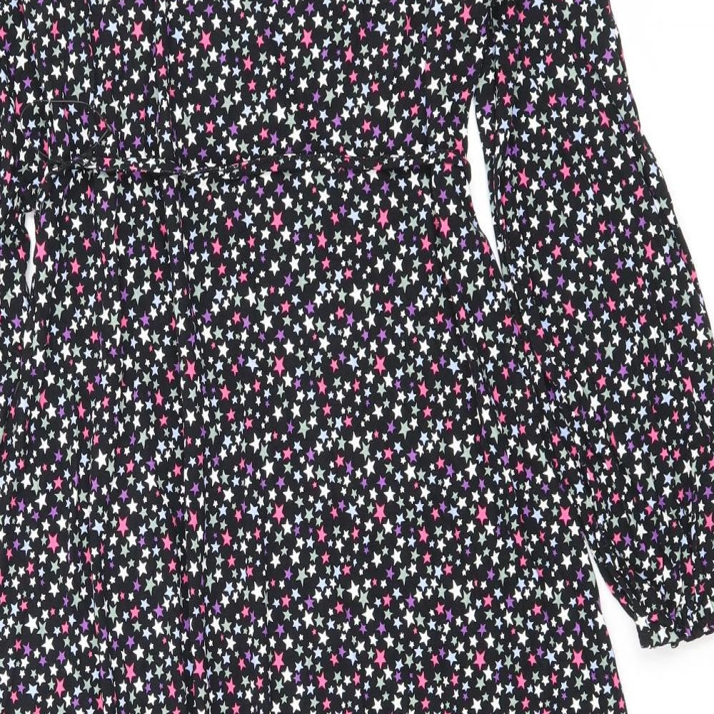 Marks and Spencer Womens Black Geometric Viscose A-Line Size 12 V-Neck Pullover