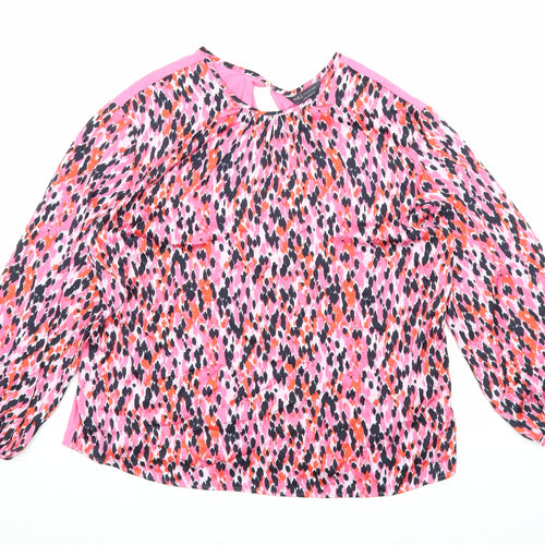 Marks and Spencer Womens Pink Geometric Viscose Basic Blouse Size 12 Round Neck