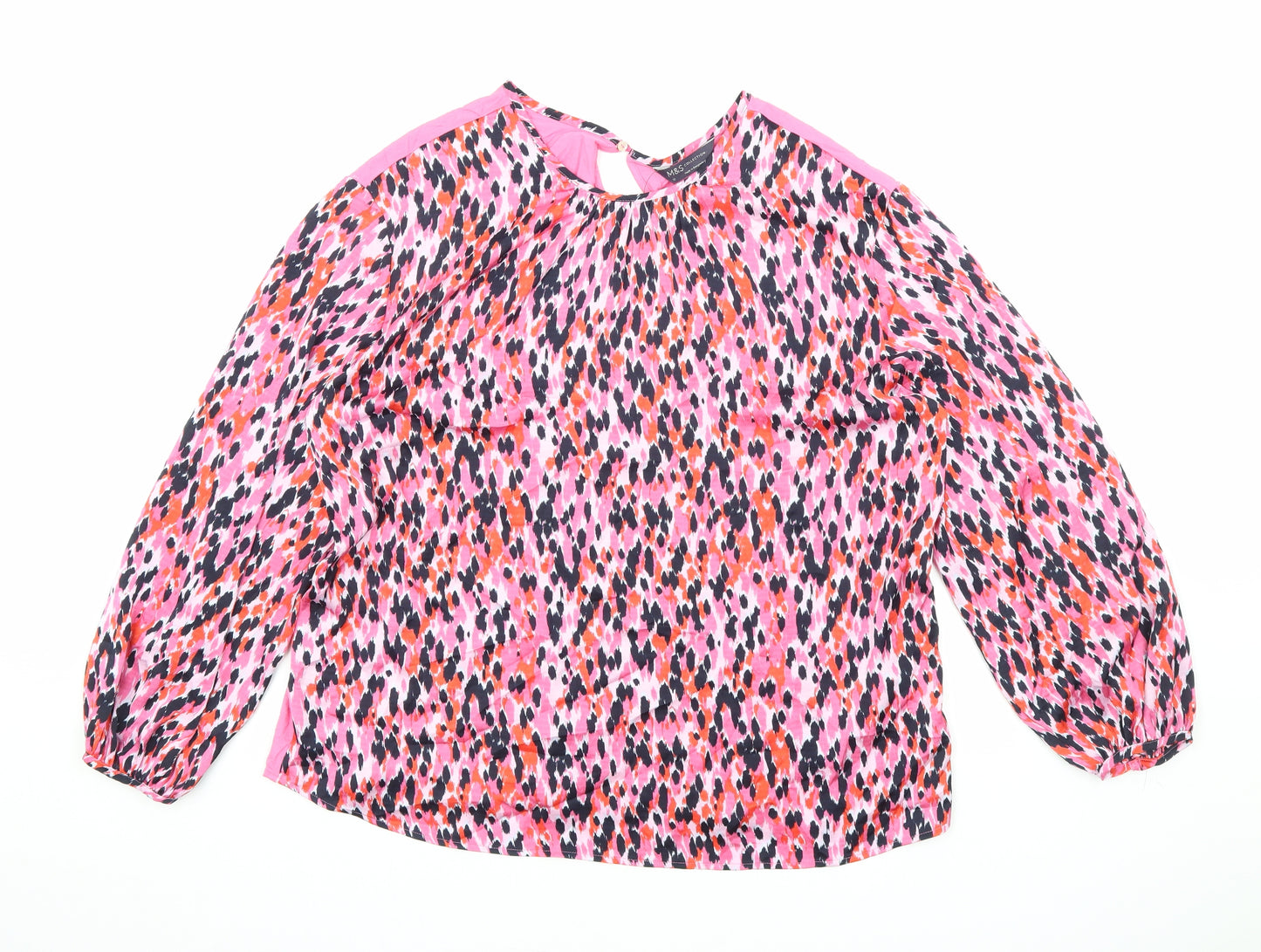 Marks and Spencer Womens Pink Geometric Viscose Basic Blouse Size 12 Round Neck
