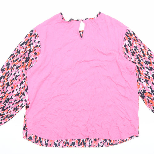 Marks and Spencer Womens Pink Geometric Viscose Basic Blouse Size 12 Round Neck
