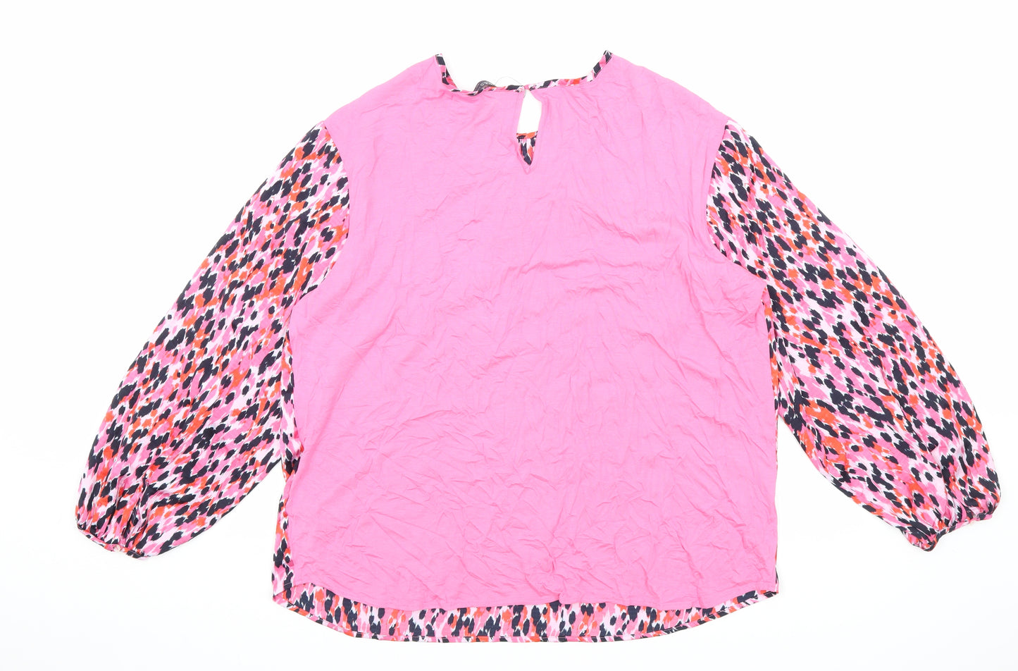 Marks and Spencer Womens Pink Geometric Viscose Basic Blouse Size 12 Round Neck