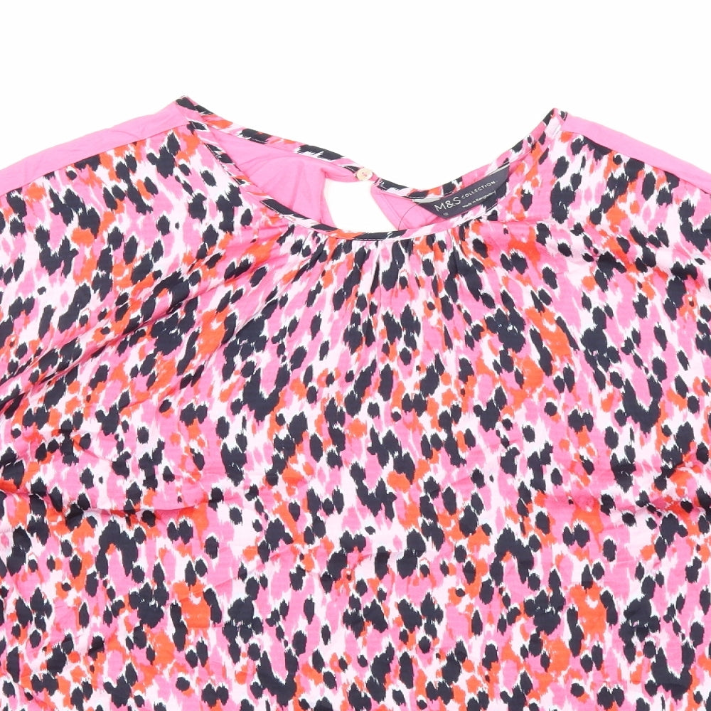 Marks and Spencer Womens Pink Geometric Viscose Basic Blouse Size 12 Round Neck