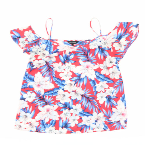 New Look Womens Red Floral Polyester Basic Blouse Size 8 Off the Shoulder
