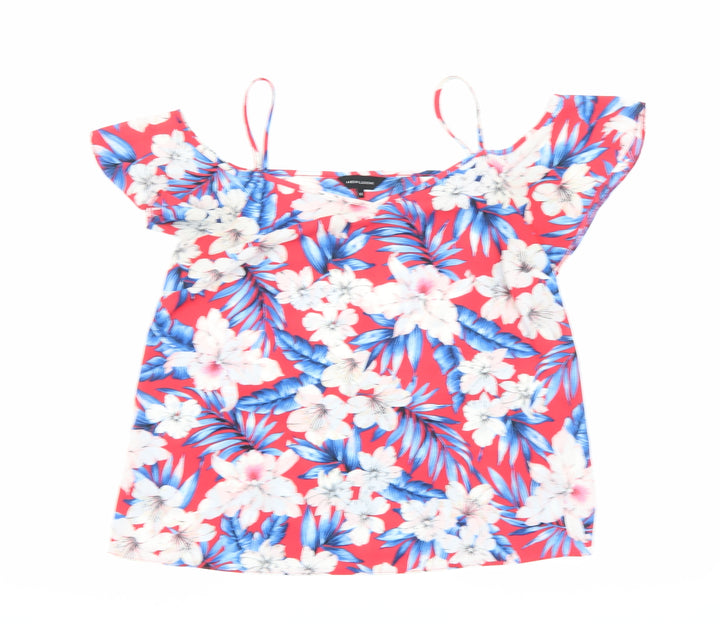 New Look Womens Red Floral Polyester Basic Blouse Size 8 Off the Shoulder