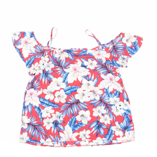 New Look Womens Red Floral Polyester Basic Blouse Size 8 Off the Shoulder