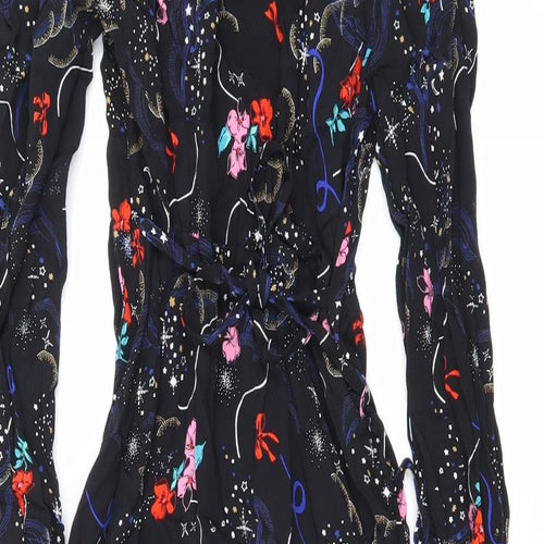Marks and Spencer Womens Black Geometric Viscose A-Line Size 10 V-Neck Zip