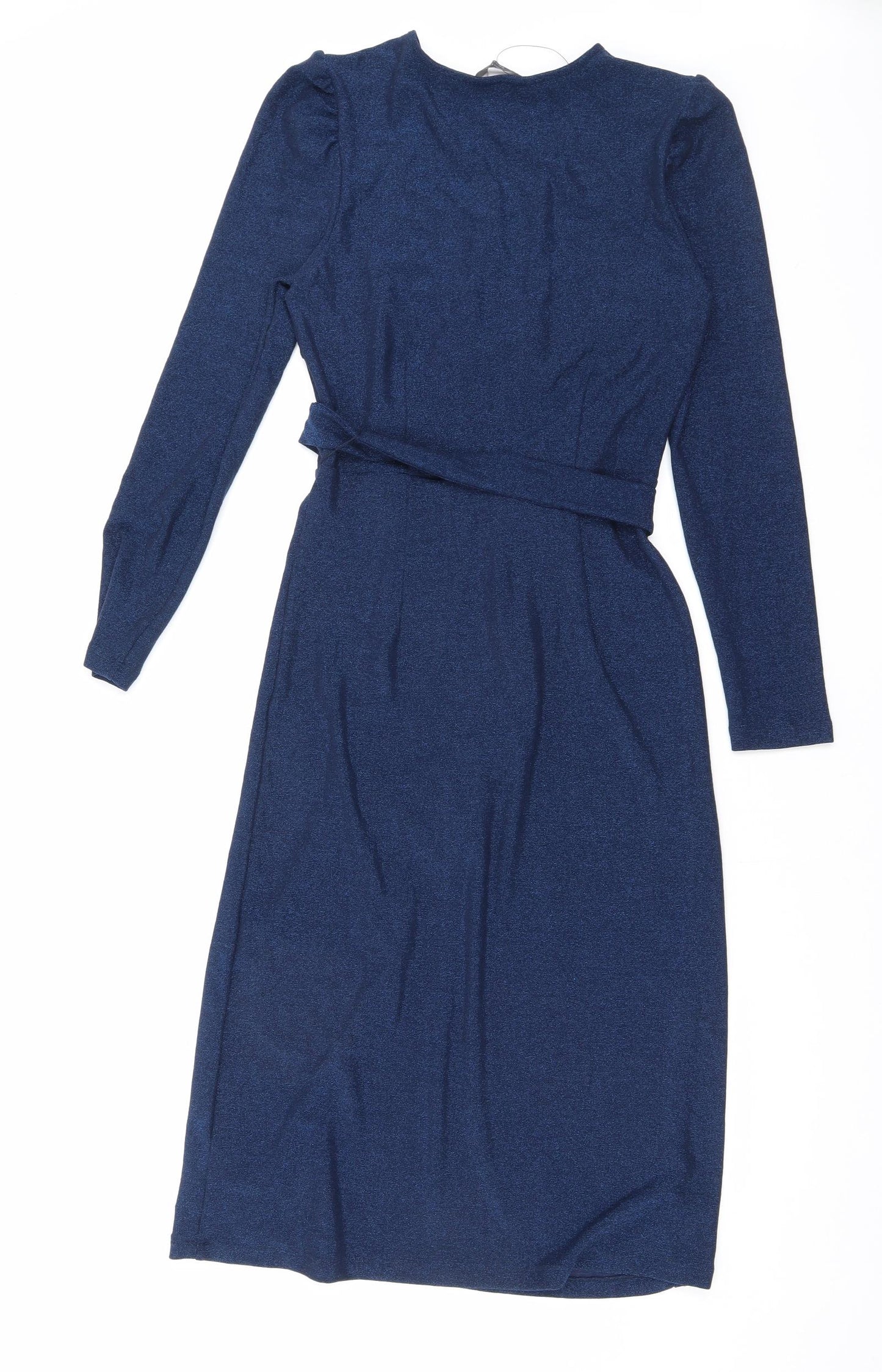 Marks and Spencer Womens Blue Polyamide Wrap Dress Size 8 V-Neck Tie