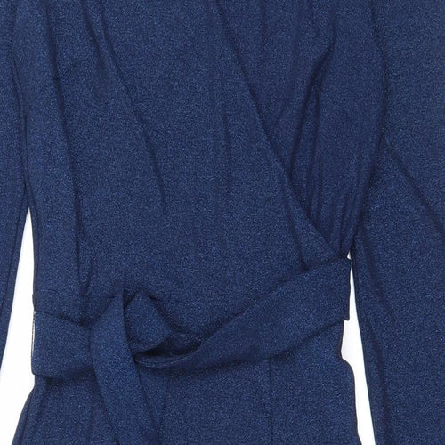 Marks and Spencer Womens Blue Polyamide Wrap Dress Size 8 V-Neck Tie