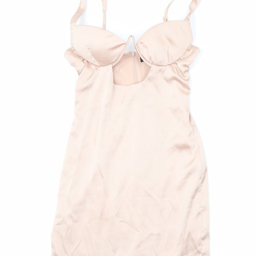 Love & Other Things Womens Beige Polyester Bodycon Size XS Sweetheart Zip