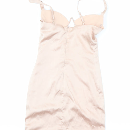 Love & Other Things Womens Beige Polyester Bodycon Size XS Sweetheart Zip