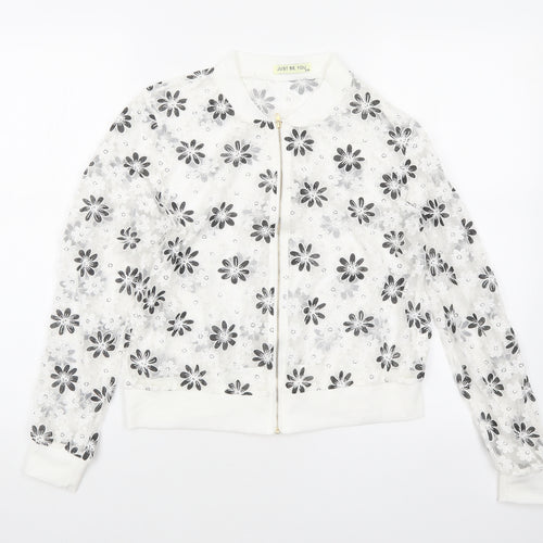 Just Be You Womens White Floral Jacket Size S Zip