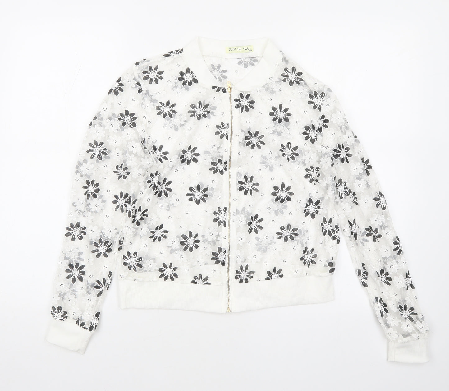 Just Be You Womens White Floral Jacket Size S Zip