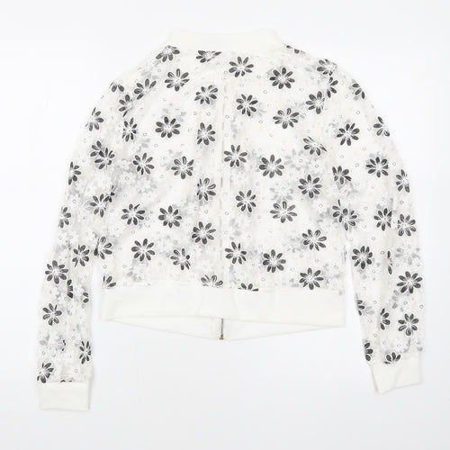 Just Be You Womens White Floral Jacket Size S Zip