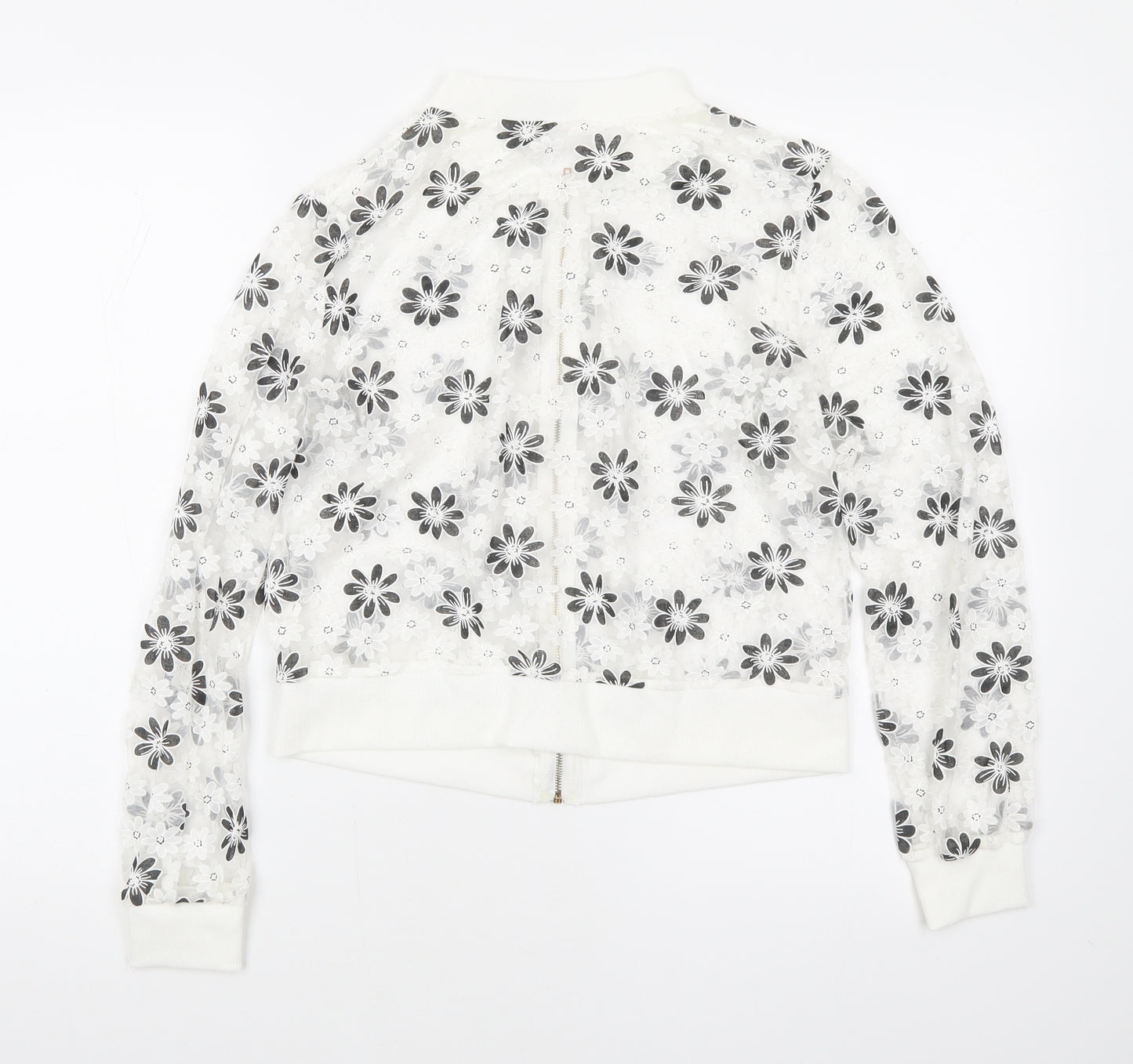Just Be You Womens White Floral Jacket Size S Zip