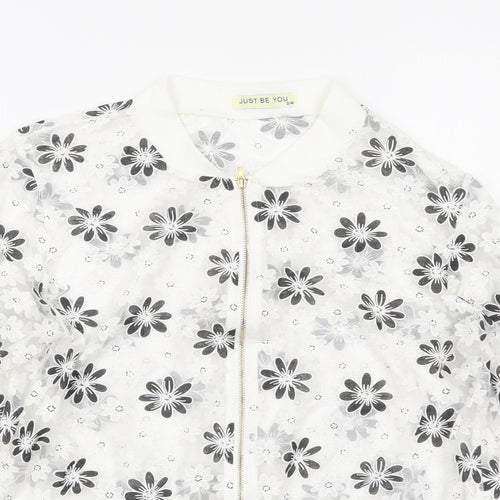 Just Be You Womens White Floral Jacket Size S Zip