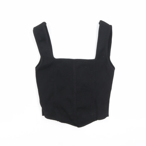 Zara Womens Black Polyamide Cropped T-Shirt Size S Square Neck
