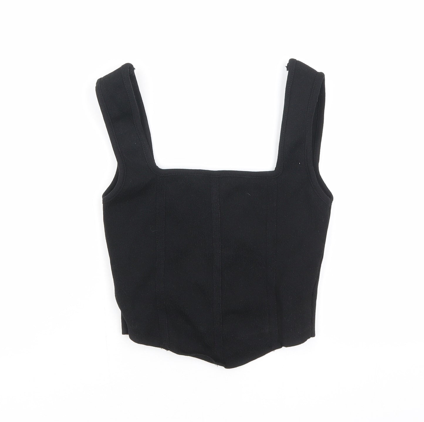 Zara Womens Black Polyamide Cropped T-Shirt Size S Square Neck
